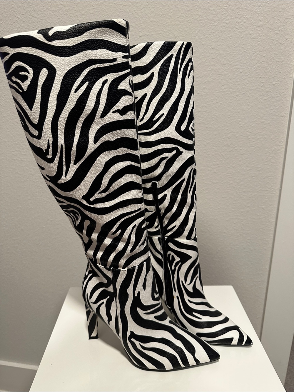 Zebra-Print Knee-High Boots
